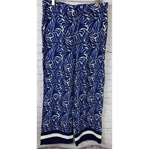 NWOT H&M Women’s Size 10 Blue High Rise Wide-Leg Printed Flat Front Pants - Picture 2 of 8